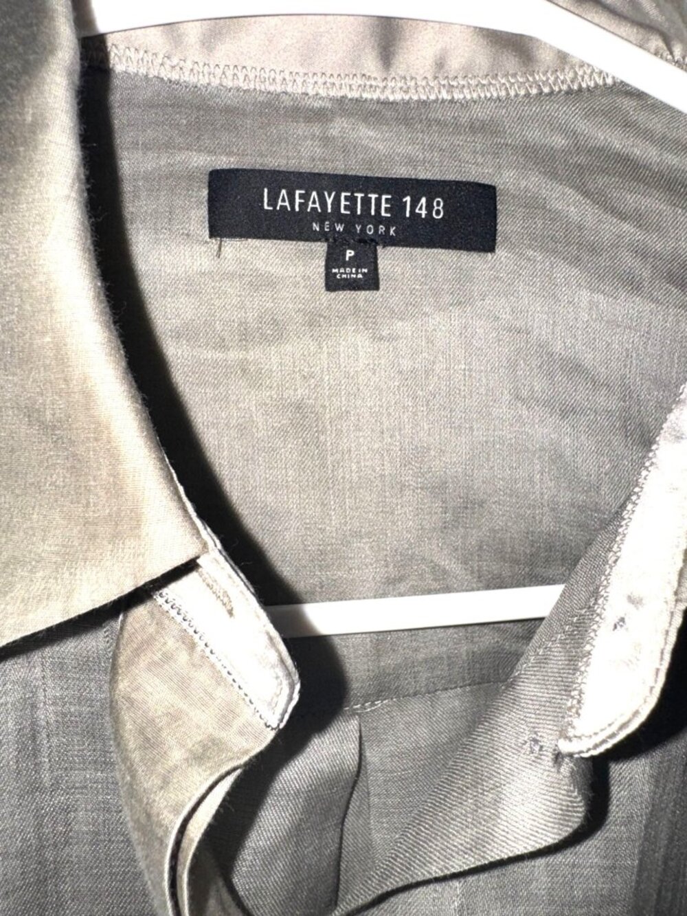 Lafayette 148 New York Womens Long Button-Up Shirt P Taupe Ramie/Tencel - Picture 3 of 8